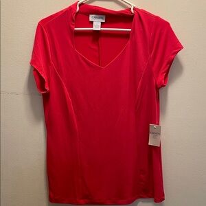 Carmen Marc Valvo Red V-Neck Short Sleeve Top